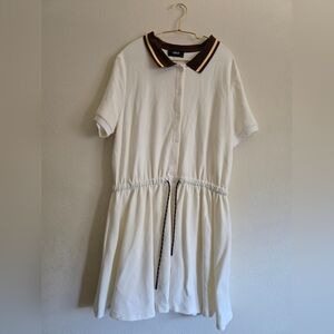Cider White Dress with Brown Collar